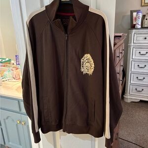 Cremieux Brown Zip-Up Jacket with Indian Emblem SZ XL
